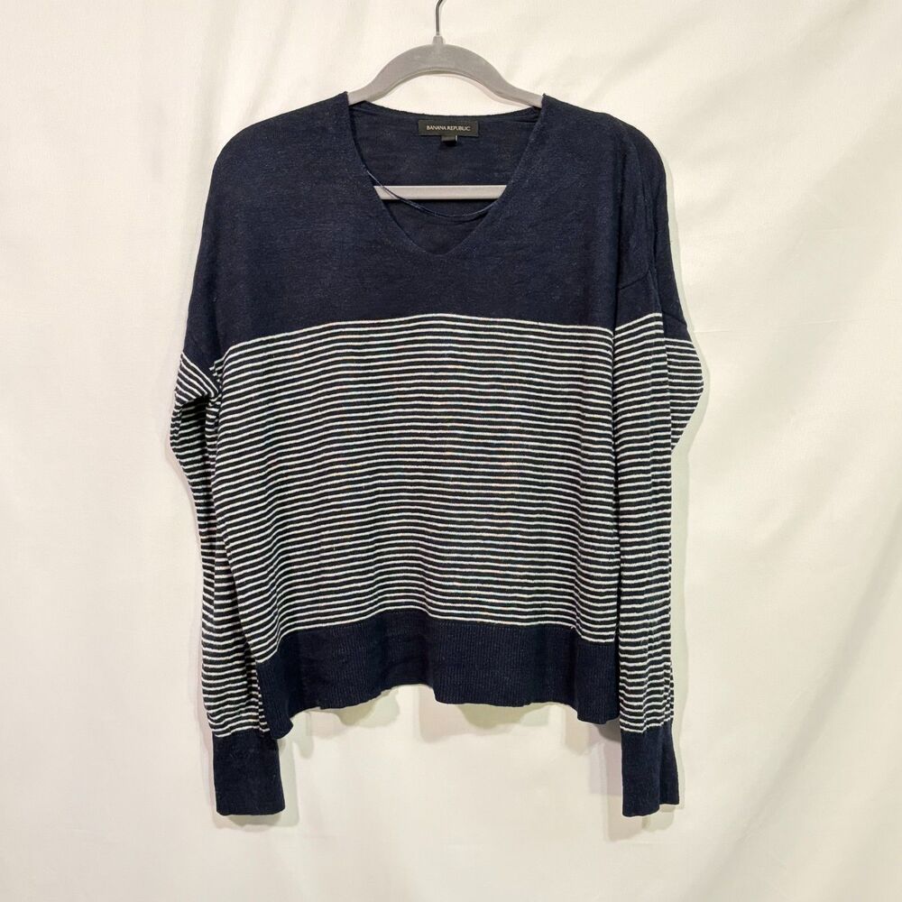 Banana Republic Linen Blend Striped Sweater Size L Women's